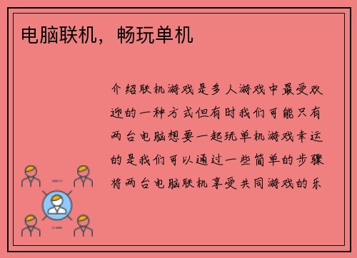 电脑联机，畅玩单机